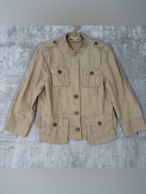 Banana Republic Heritage Sz 12 100% Flax Jacket Utility Beige Sustainable